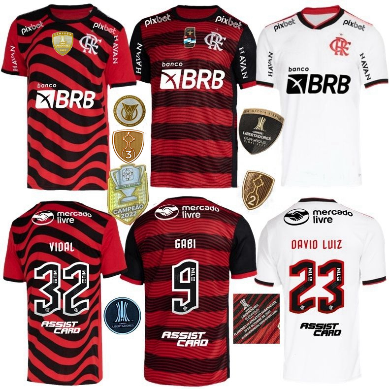 

2022 2023 Flamengo soccer jersey 22 23 VIDAL Camisa futebol E.RIBEIRO DAVID LUIZ DIEGO GABI B B.HENRIQUE GERSON DE ARRASCAETA home away 3rd football shirt 4XL, Home 22/23