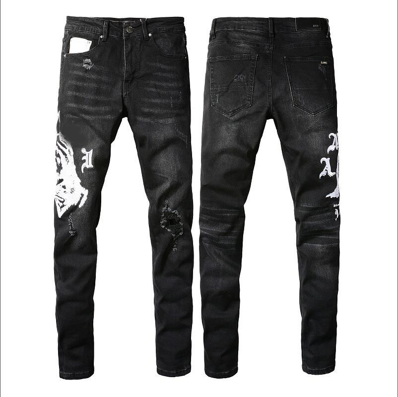 

2021 Mens Designer Jeans Distressed Ripped Biker Slim Fit Motorcycle Denim For Men s Fashion jean Mans Pants pour hommes #871, Black