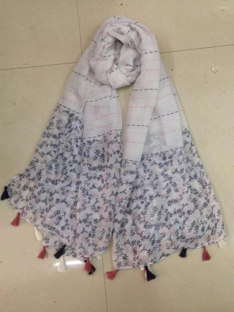 

Scarves 2022 Arrival Viscose Striped Scarf Shawls Flower Tassels Floral Muslim Hijab Women Tassel Wrap