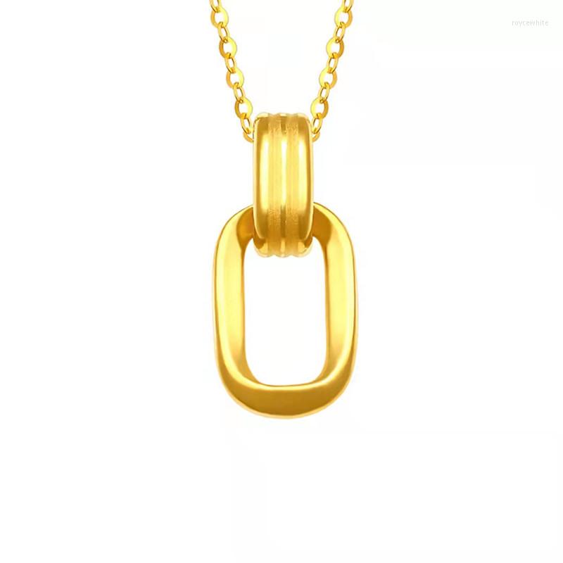 

Chains JICAI Pure 24K 999 Gold Geometric Double Ring Pendant 18K AU750 Clavicle Necklace For Birthday Gift Jewelry