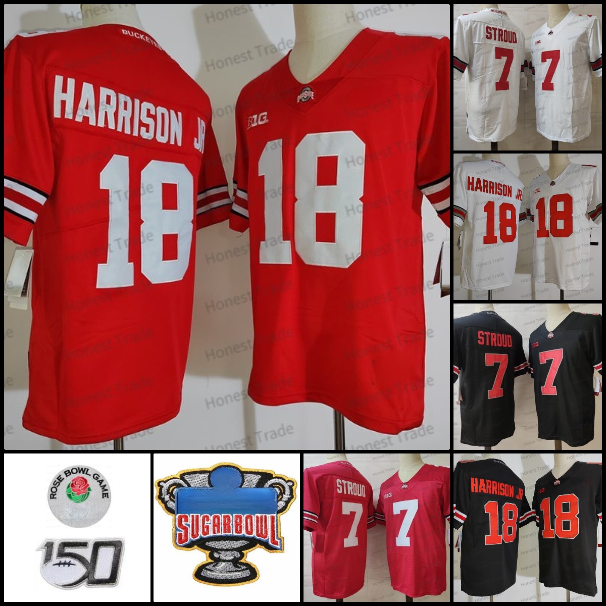 

NCAA 18 Marvin Harrison Jr. Football Jersey Ohio State Buckeyes 7 C.J. Stroud Red White StitchedMens Jerseys 150th Rose Patch, Men jersey