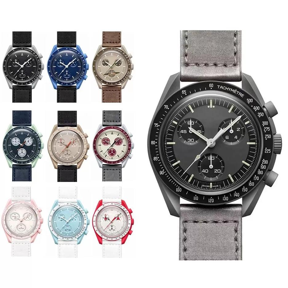 

Bioceramic Moonswatch Men's 6 Pins Quarz Chronograph Mens Watch Mission To Mercury 42mm Nylon Luxury Watch James Montre De Luxe Li187P