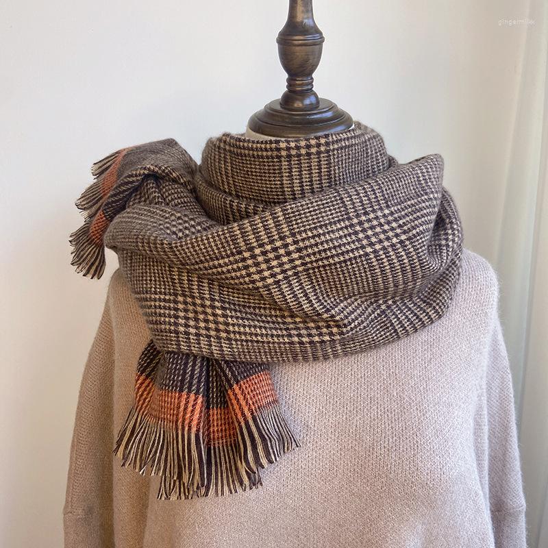 

Scarves Winter Luxury Warm Cashmere Scarf Shawl Women Korean Fashion All-match Houndstooth Plaid Tassel Thick Pashmina Wraps