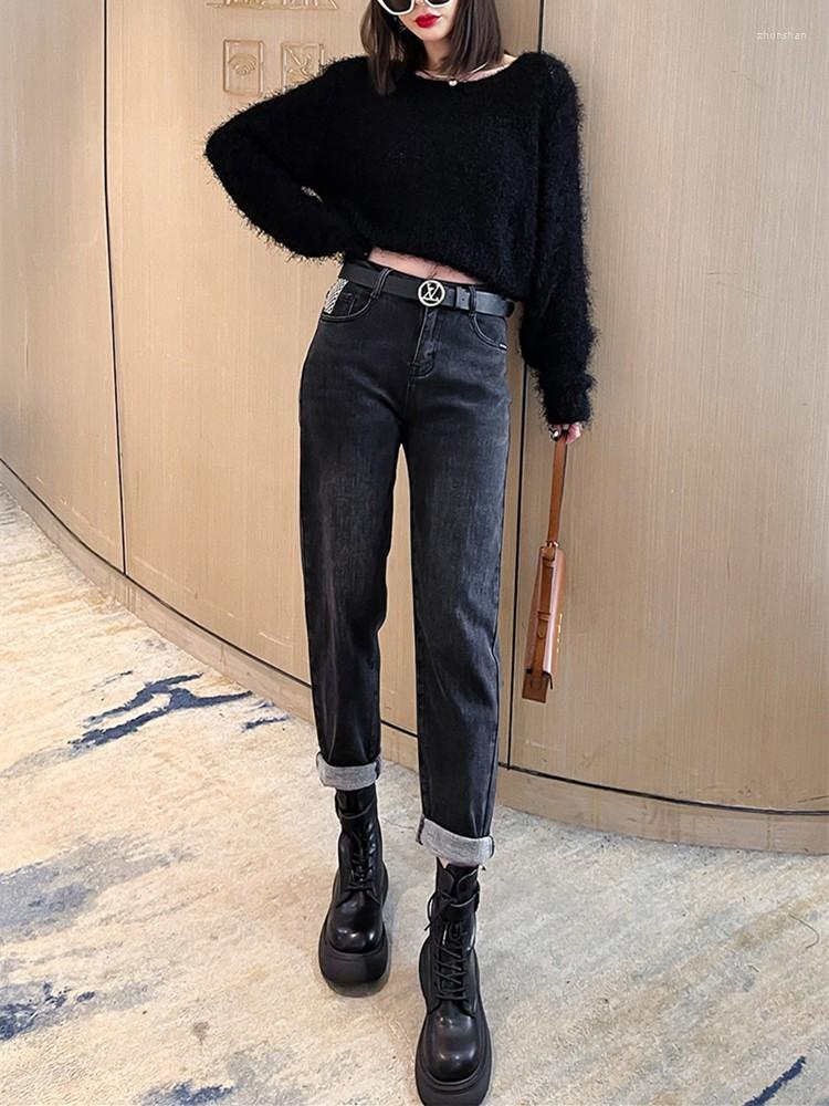 

Women's Jeans GUUZYUVIZ High Waist Stretch Harem Women Casual Pantalones Vaqueros Mujer, Black gray