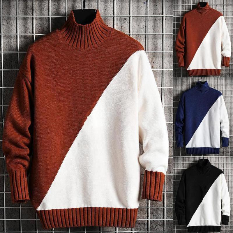 

Men's Sweaters Men Sweater Casual Jumper Loose Pullover Tops Mens Knit Warm Contrast Colors Autumn Winter, Black
