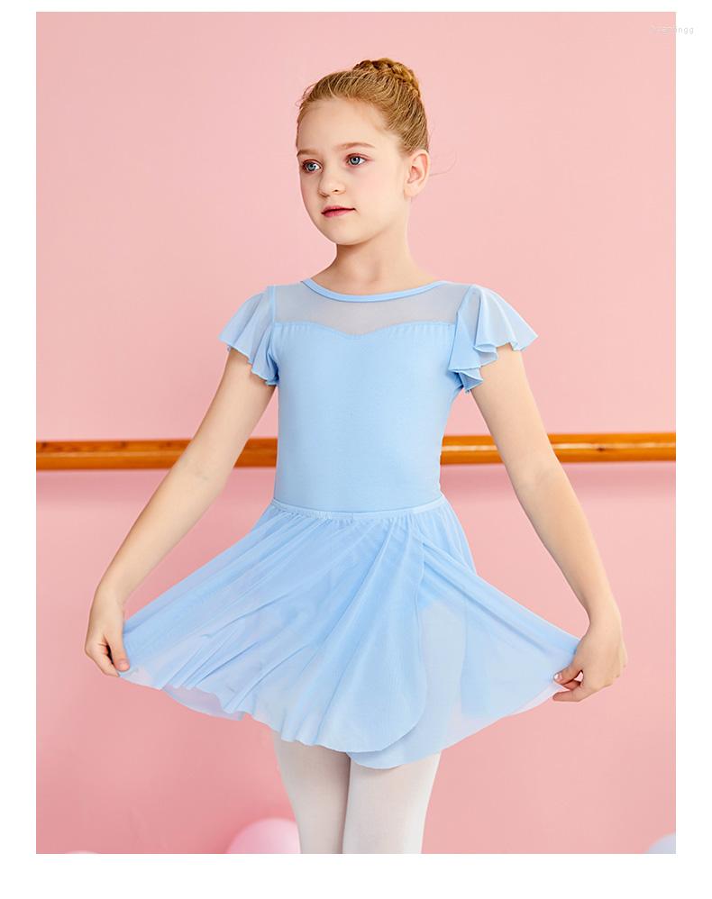 

Stage Wear Children's Summer Dance Clothes Short-sleeved Ballet Leotard With Tulle Skirt Girls Performance Costume C22088, Black