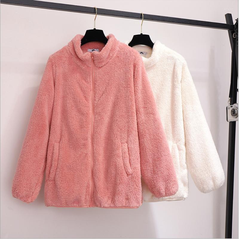 

Women's Fur 2022 Women's Lambskin Coats Winter Warm Cardigan Tops Loose Was Thin Foreign Chic Jacket Vintage Coral Fleece Overcoat, Cream