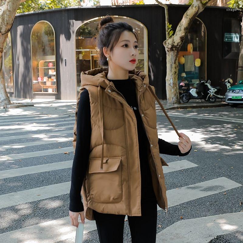 

Women's Vests 2022 Women's Autumn Winter Cotton Vest Outer Coat Fashion Female Hooded Solid Sleeveless Parkas Jacket Tops T119, Black