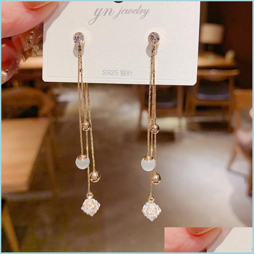 

Stud Stud Ins Luxury 14K Real Gold Needle Long Opal Zircon Tassel Earrings For Women Cubic Zc Drop Delivery 2022 Jewelry Dhtwb