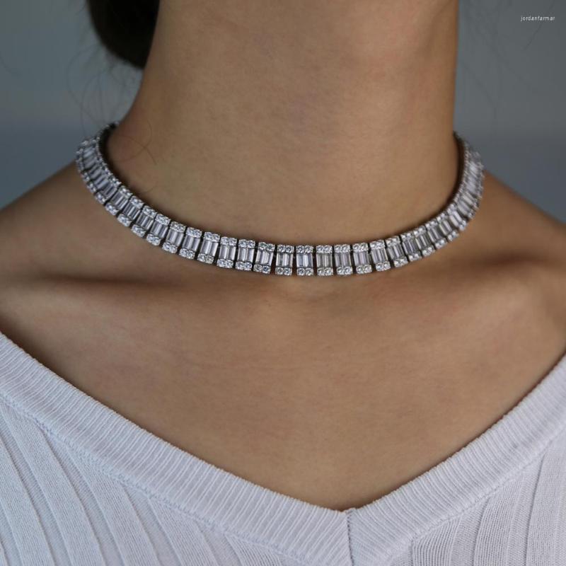 

Choker Sparkling Bling Cz Cluster Tennis Necklace Iced Out Baguette Link Chain Hip Hop For Women 15" 16"