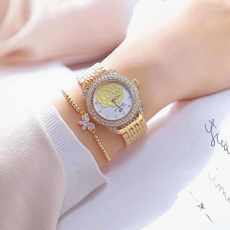 

Wristwatches BS Women's Watch Retro Rose Diamonds Women Quartz Watches Gold Silver Waterproof Clock Relogio Feminino 2022