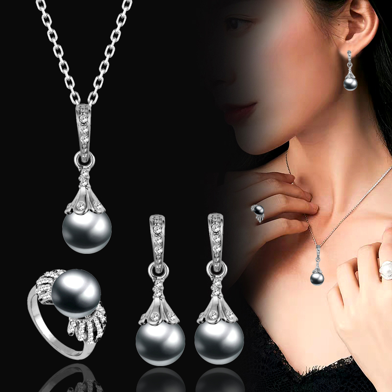

Bracelet Earrings Necklace Leeker Vintage Imitation Pearl Wedding Jewelry Set Sier Color Earring Ring For Women Gifts Zd1 Lk2 Sets D Smtwi, As details