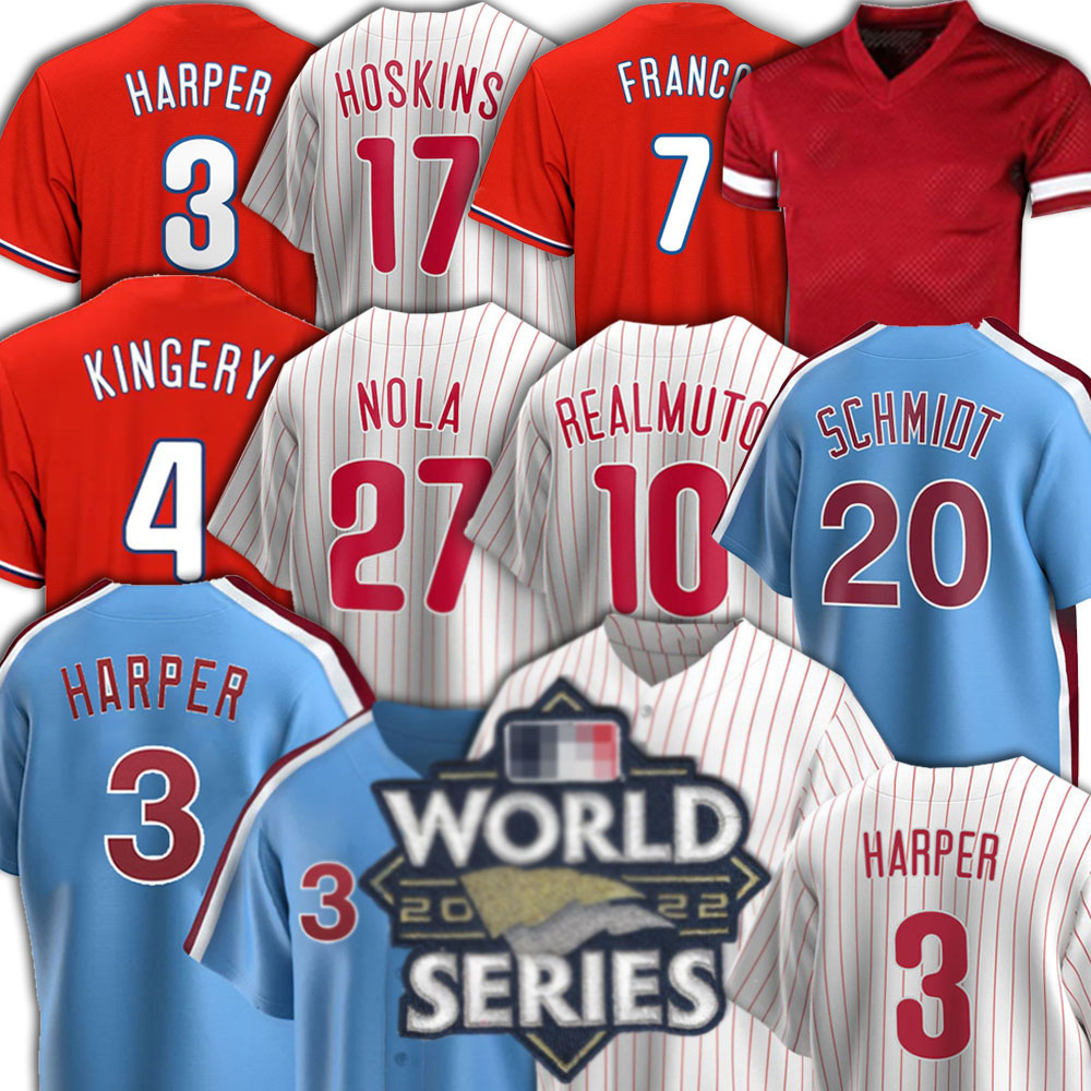 

Kyle Schwarber Rhys Hoskins Baseball Jersey 10 JT Realmuto Bryce Custom 3 Harper 20 Mike Schmidt 10 Darren Daulton 27 Aaron Nola Mens Women Alec Bohm, Men(fei cheng ren)
