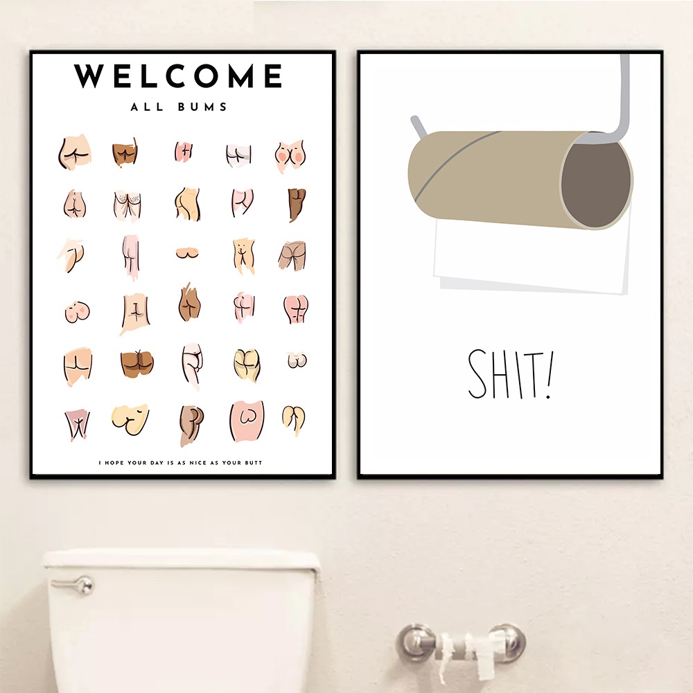 

Funny Paintings Sexy Butts Collage Bathroom Bathroom Sign Canvas Prints And Poster Cute Art for Men Painting Wall Picture Toilet WC Decor No Frame