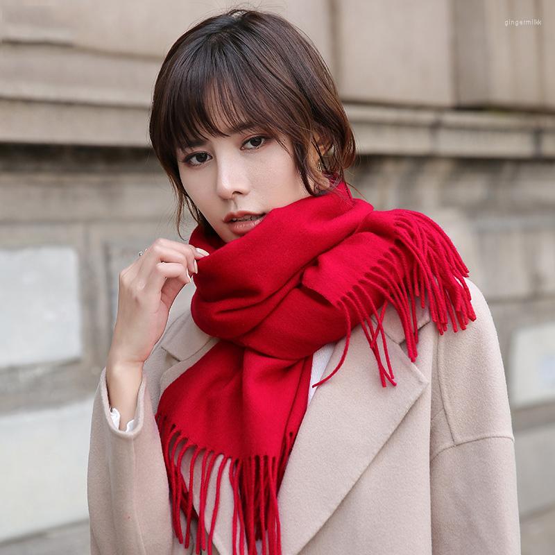 

Scarves Wool Scarf Women Thicken Outdoor Warm Winter Red Echarpe Shawls Wrap Pashmina Luxury Tassels Cashmere Foulard