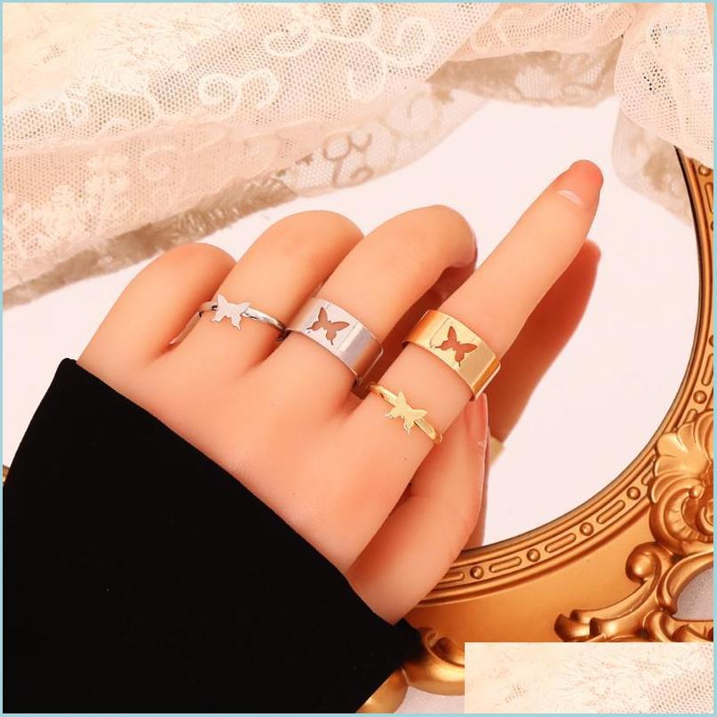 

Cluster Rings Cluster Rings Trendy Gold Butterfly For Women Men Lover Couple Set Friendship Wedding Adjustable Open Ring 2022 Jewelr Dhaq4