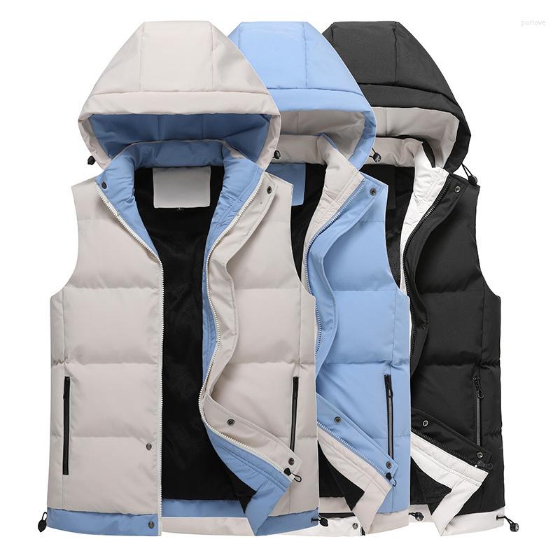 

Men's Vests Winter Men Fashion Vest Jacket Thick Double-Side Wear Hooded Sleeveless Waistcoat Couple Street Casual Male, Black