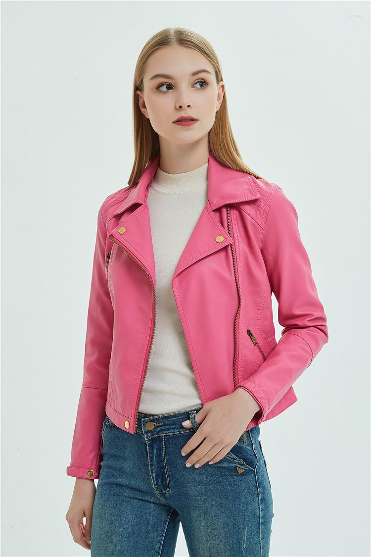 

Women' Leather Short Faux Motorcycle Biker Jacket Women Autumn Slim Zipper Pink Soft Pu Female Black Woman Ladies Coats, Black faux leather