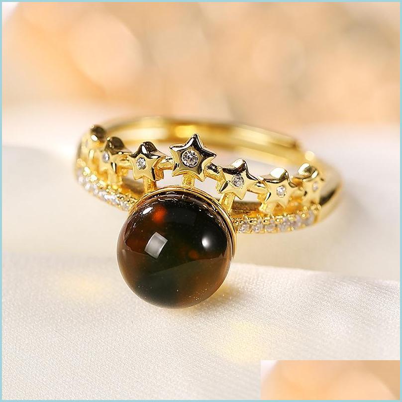 

Cluster Rings Cluster Rings S925 Sterling Sier Gilded Natural Mexican Lambert Amber Sweet Elegant Trend Star Women Ring Fine Jewelry Dh0Zg