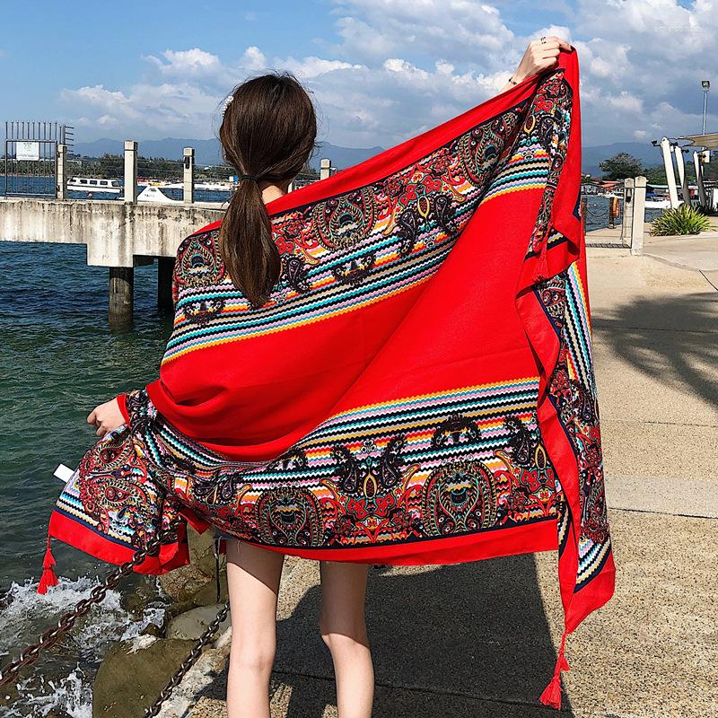 

Scarves 2022 The Thickened Twill Cotton Print Ethnic Wind Scarf Warmth Women Change Suntan Shawl