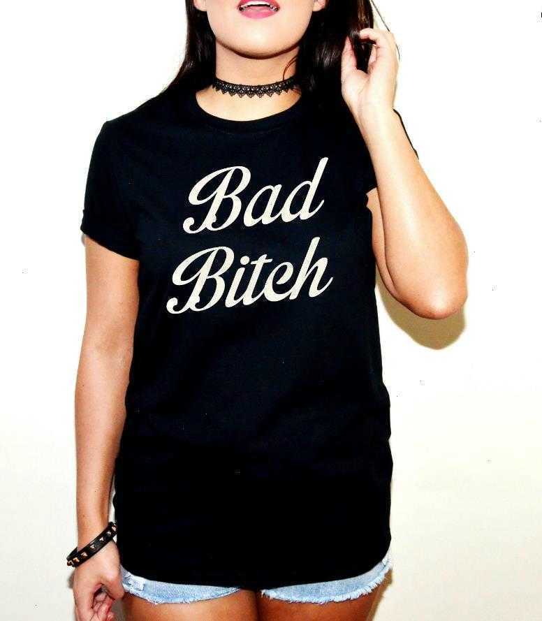 

Bad Bitch Letters Print Tops Women Casual Hipster Funny T Shirts For Lady Top Tee, White