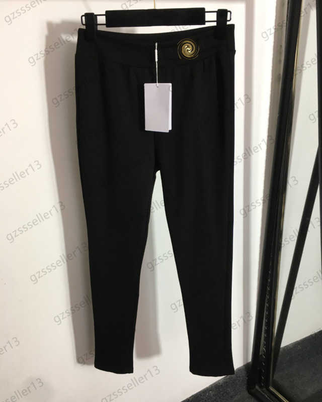 

Designer Womens Pants Gold Logo Printing Elastic Waist Casual Pant Bottom Slit Design Stretch Tight Trousers Fashionable Joker Women Clothes 1970, 10