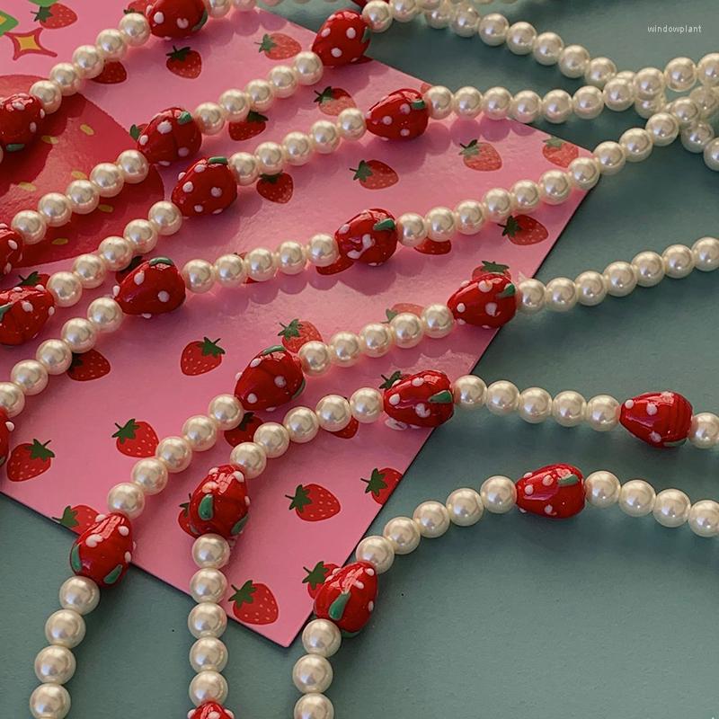 

Choker Strawberry Pearl Necklace Trendy Fruit Sweet For Women Girl Summer Holiday Jewelry 2022 Korean INS