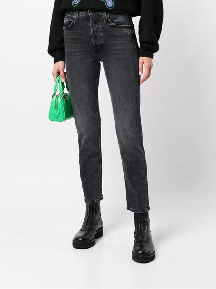 

Women's Jeans 2022 Autumn Women Dark Gray Stretch Skinny Female Retro High Waist Denim Pencil Trousers
