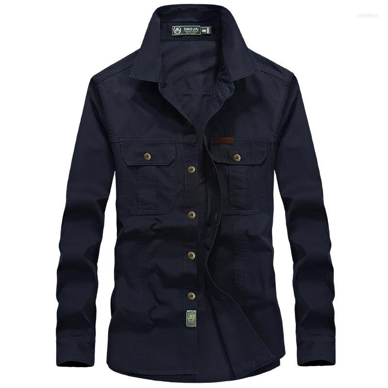 

Men's Casual Shirts Plus Size 5XL 6XL Spring Autumn Men's Solid Cargo Cotton Tactical Military Long Sleeve Army Loose Work Man, Navy blue