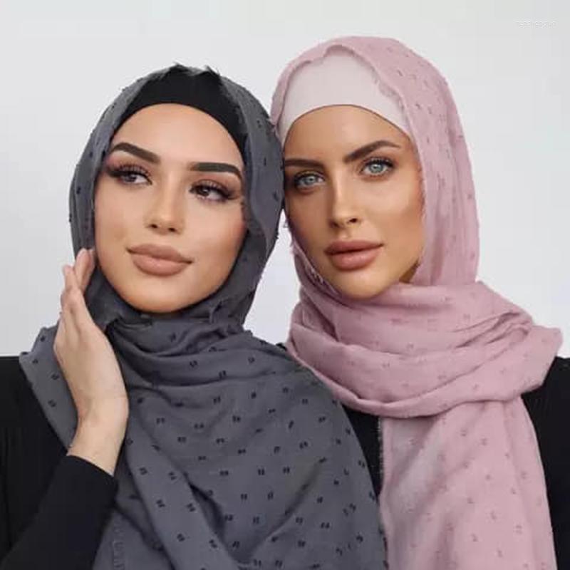 

Ethnic Clothing Luxury Pom Bubble Chiffon Hijab Scarf Women Long Shawl Head Wrap Muslim Headband Maxi Islam Turban Plain Headscarf 180 70cm