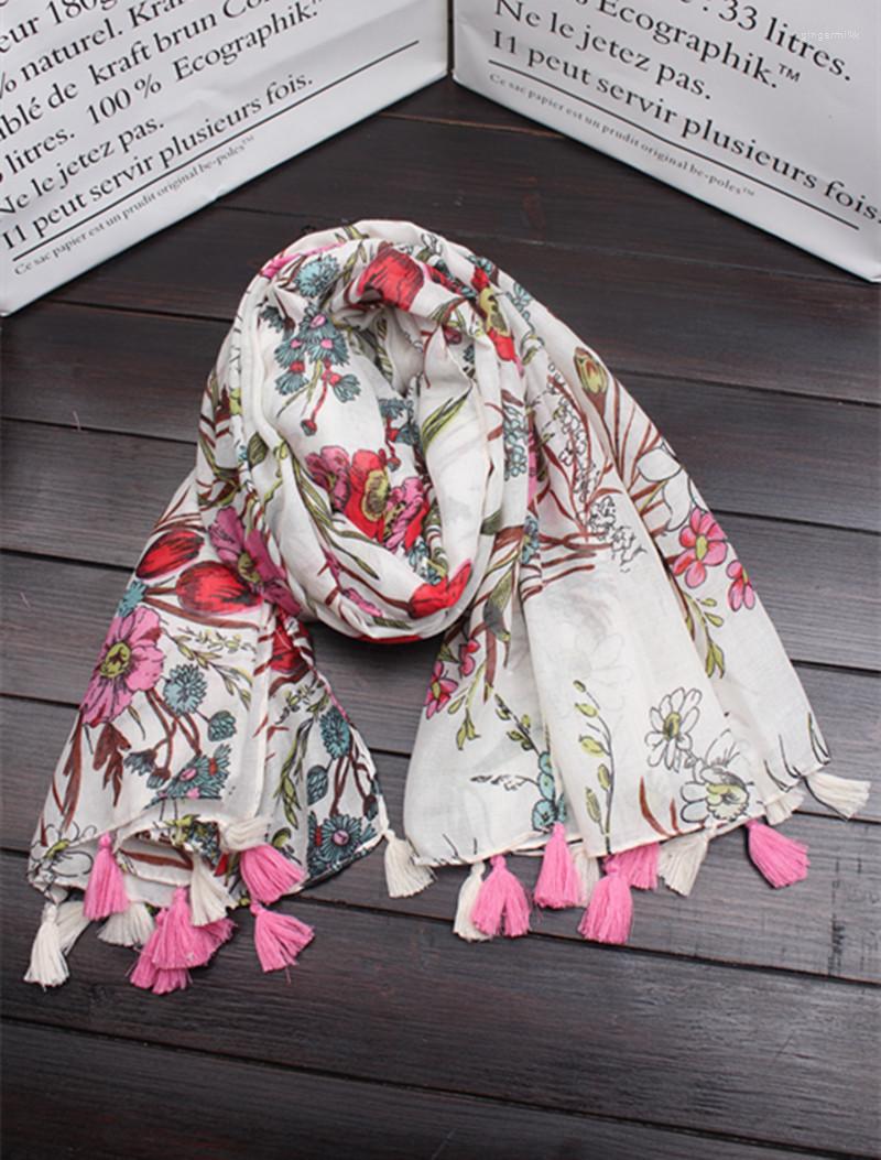 

Scarves 2022 Fashion Leaf Flower Pattern Tassel Scarf Shawls Wrap Women Shawl Hjiab Beach