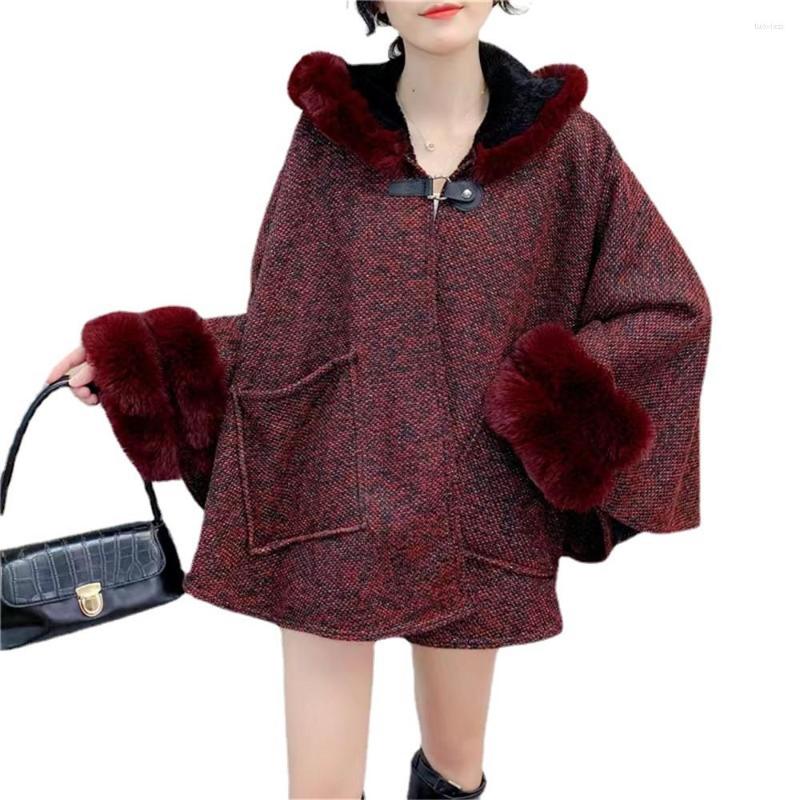 

Women's Fur Oversized Womens Jackets Winter Thick Warm Female Cape Loose Large Size Faux Coats Women Trendy Shawl Lady Clothes, Black