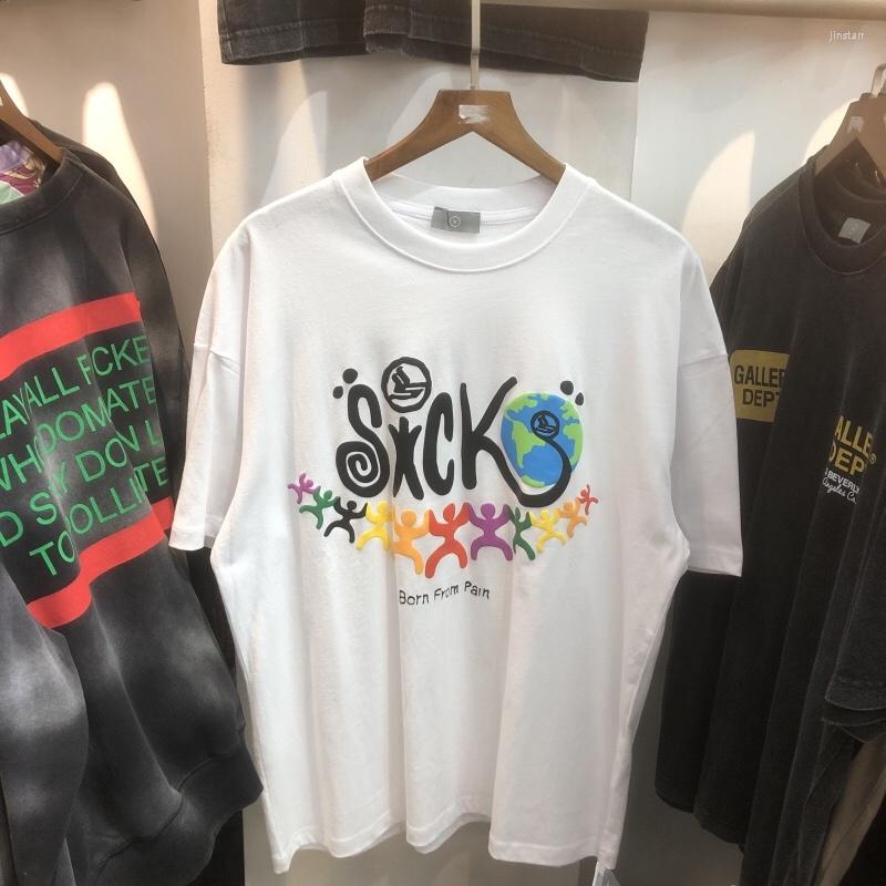 

Men's T Shirts Sicko 2022 Summer Human Alphabet Earth Print High Street Cotton Loose Large Men's And Women's Short Sleeve T-Shirt