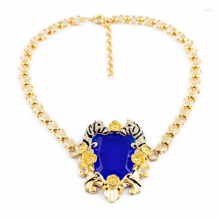 

Chains Fashion 18 K Handmade Chain Wholesale Big Blue Birthday Stone 2014 Zebra Rhinestone Women Statement Necklaces & Pendants