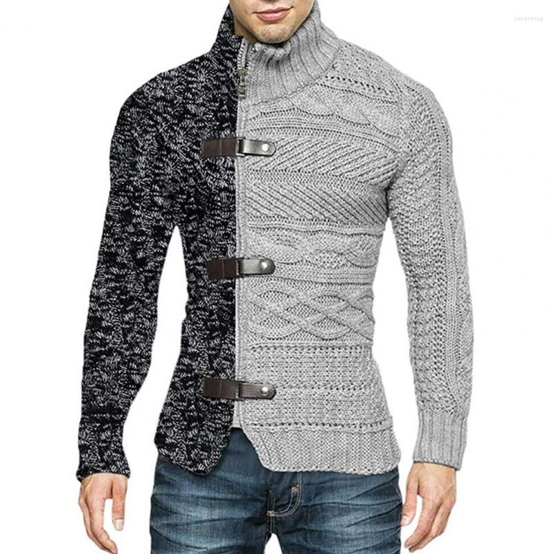 

Men's Sweaters Spring Autumn 2022 Sweater Jackets For Men Patchwork Outwear Fashion High Collar Slim Warm Knitted Coats Chaquetas, Army green