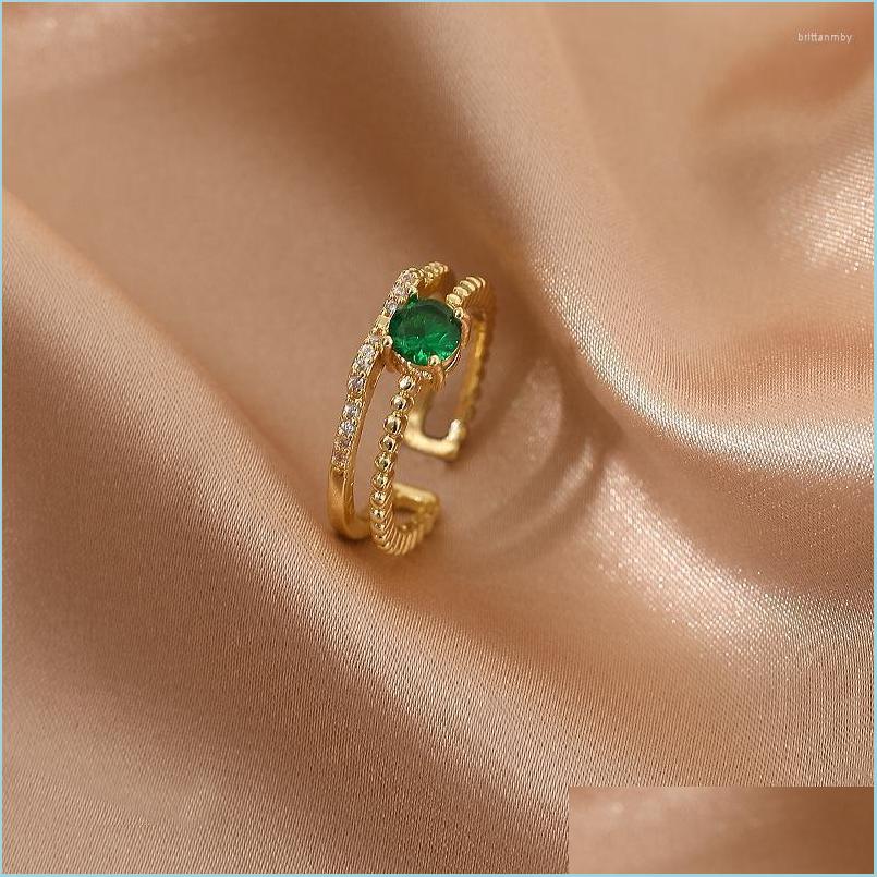 

Cluster Rings Cluster Rings Vintage Copper Material Green Zircon Ring Double Layer Opening For Women Luxury Trendy Fashion Jewelry G Dhyia