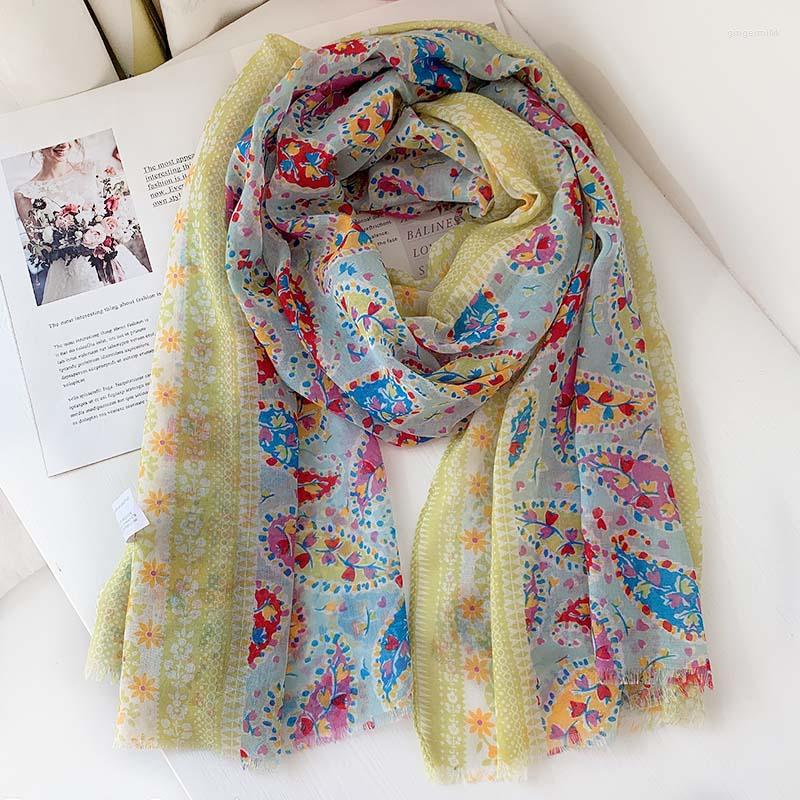 

Scarves 2022 Spring Paisley Print Fringe Shawls Women Long Soft Trendy Floral Scarf Wrap Hijab Muffler