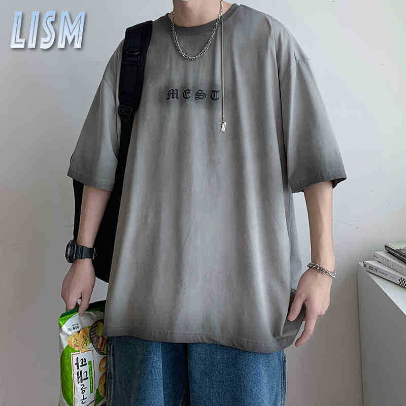 

LISM 2022 Fashion Men O-neck T-shirts Crack Letter Printe Short T Shirt Unisex Cotton Oversized Tee Tops, Blue tc3127