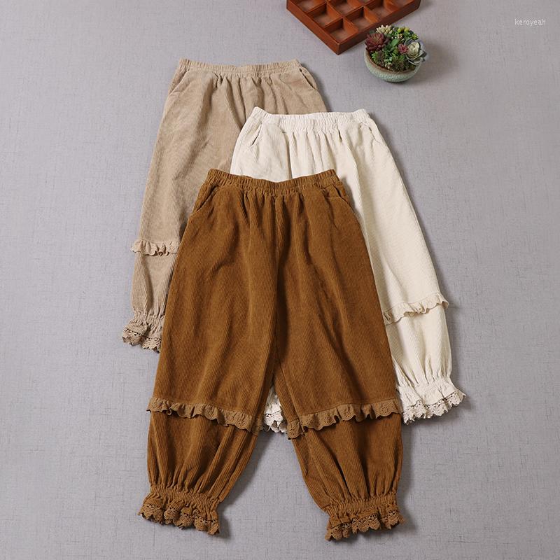 

Women's Pants Mori Women's Japanese Style Autumn Winter Corduroy Casual Elastic Waist Solid Color Trousers, No.4