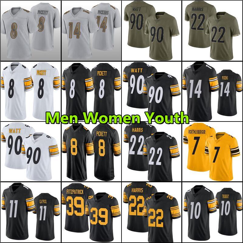 

8 Kenny Pickett Jersey 90 T.J. Watt 22 Najee Harris 14 George Pickens Mitchell Trubisky Pat Freiermuth Fitzpatrick 43 Troy Polamalu Cameron Heyward Johnson Ben, Men jersey
