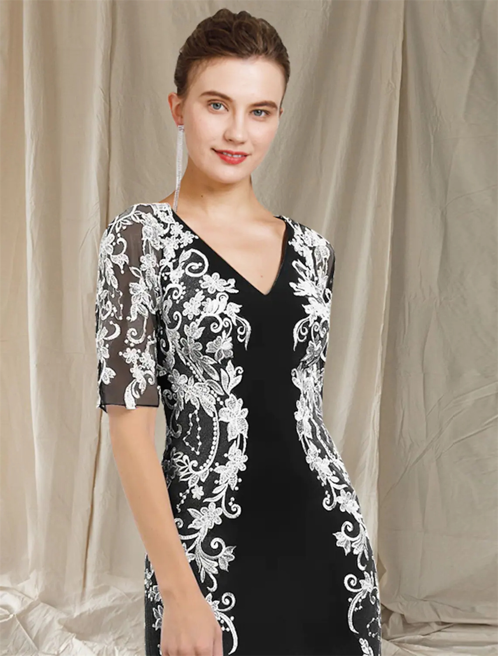 

Mother of the Bride dresses V-neck floor length chiffon lace half sleeves applique 2022 large size NEW IN