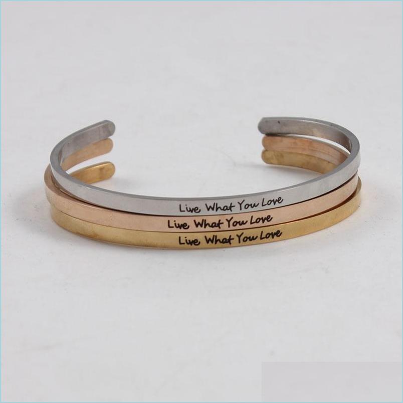 

Bangle Bangle Inspirational Mantra Cuff Lettering Live What Your Love Engraved Jewelry Sier Gold Rose Tonebangle Drop Delivery 2022 Dhc7Y