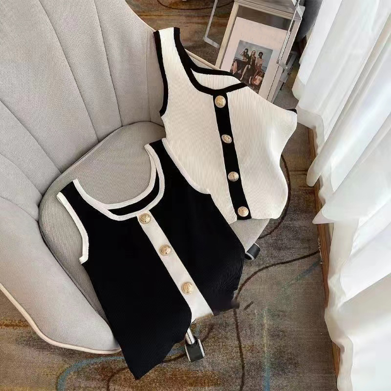 

Fashion Womens Knitted Tees Vest Jacquard Letter Solid Color t shirt Tee Size XS-2XL E82, White