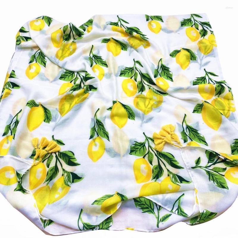 

Scarves 2022 Cotton Lemon Pattern Tassel Scarf Shawls Beautiful Women Beach Leaf Head Wrap Hijab