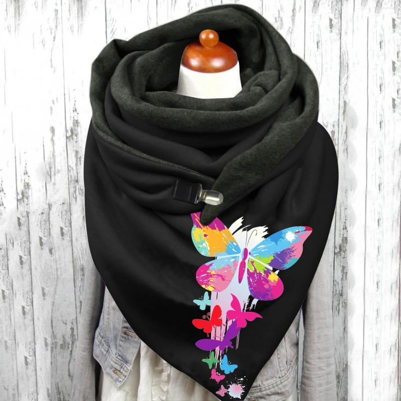 

Bandanas Vintage Tie Dye Butterfly Print Scarf Women Fashion Winter Warm Button Up Casual Multi-purpose Scarves Shawl Bufanda Mujer