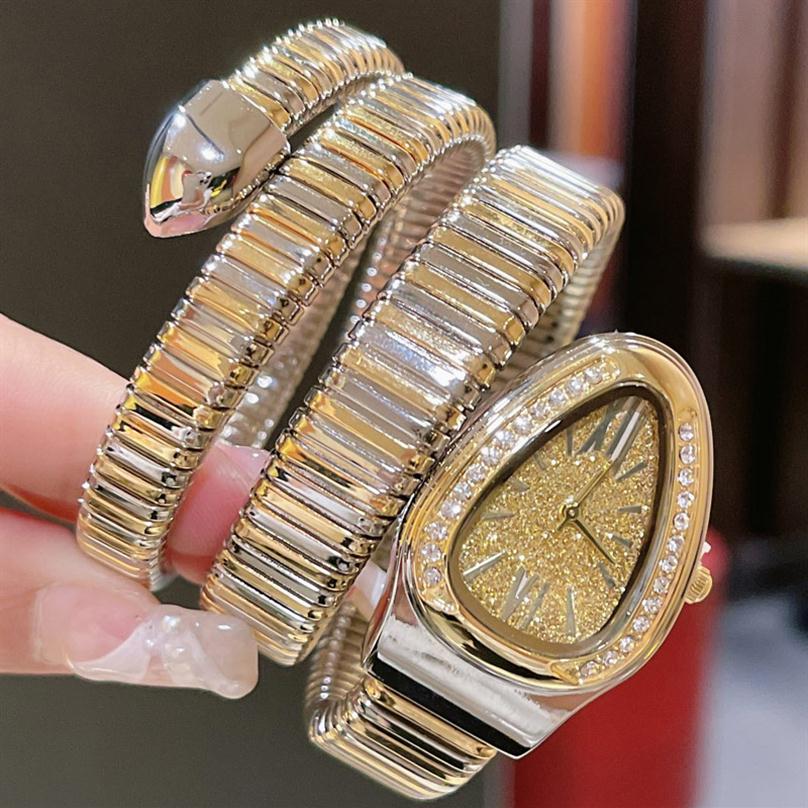 All diamond women watches Snake rose gold bracelet wristwatches Top brand luxury Designer Watch gift for lady Christmas Valentine'177a