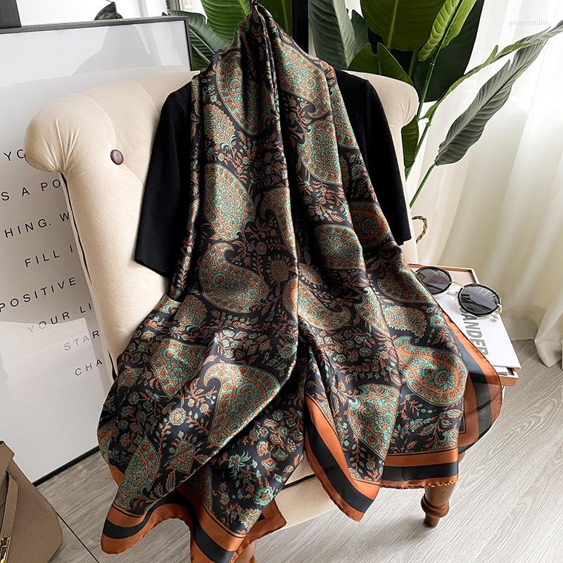 

Scarves 2022 Silk Scarf Cashew Luxury Print Shawls Ladies Sunscreen Neckerchief Scarfs Fashion Satin Beach Towel