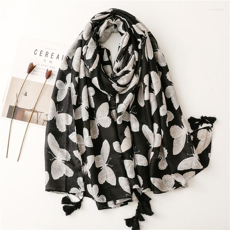 

Scarves Small Fresh Soft Herringbone Cotton Linen Hand Scarf Silk Black Butterfly Thickened Warm Autumn And Winter Shawl