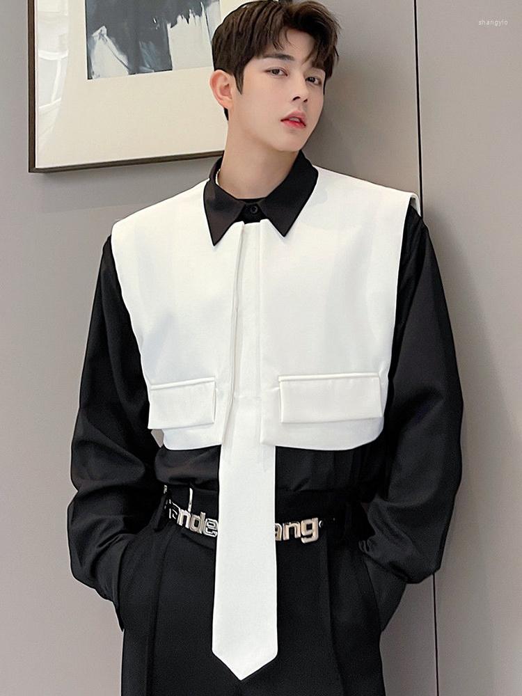 

Men's Vests Straps Shoulder Personalised Decoration Korean Style Loose Slim Male Collarless Casual Vest Fashionable 2023 2A1801, Black