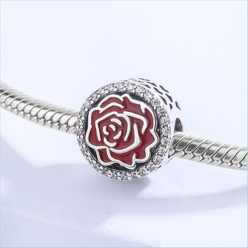 

Bangle Bangle Romantic Valentines Day Custom Red Rose Flower 925 Sterling Sier Charms For Lover Fit European And American Womengle D Dhhnf